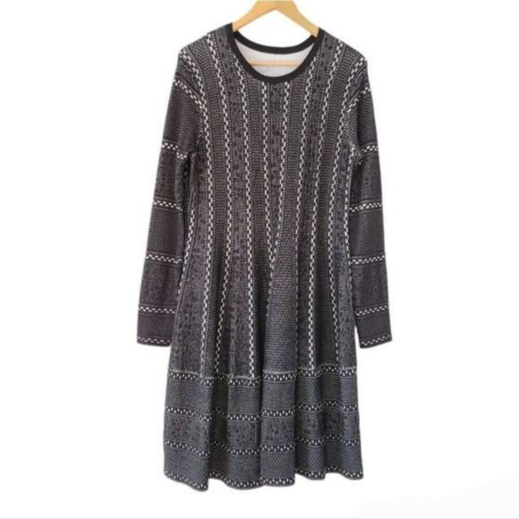 Katherine Barclay Long Sleeve Midi Pleated Dress Size 2X Black White. - Picture 2 of 11